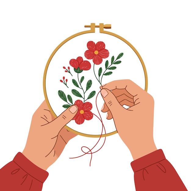 рукотворная вышивка на ткани